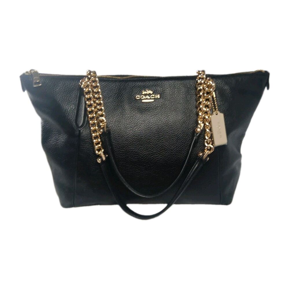 Coach Pebbled Leather Ava Chain Tote 87775 Black Handbag